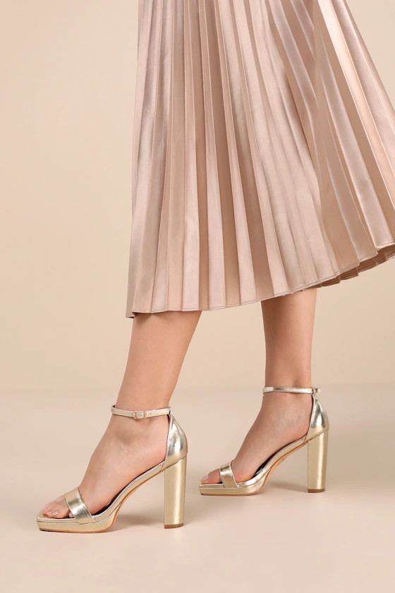 Signie Gold Square-Toe Platform Ankle Strap Heels | Lulus