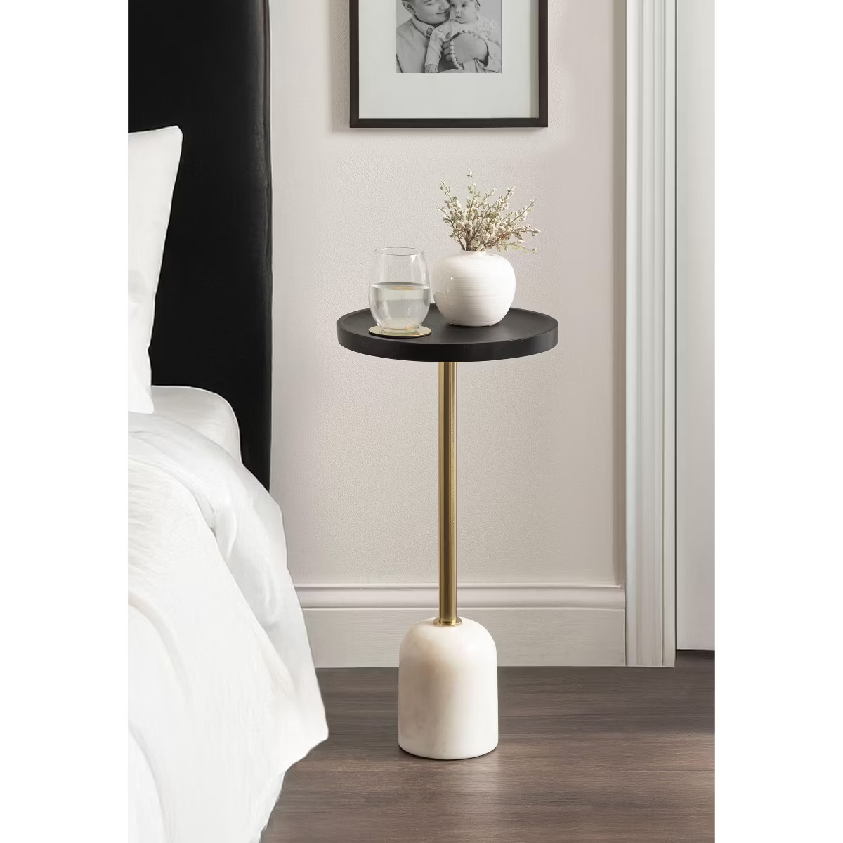 Kate and Laurel Shorrock Wood and Marble Side Table, 12x12x24, Black and Gold | Target