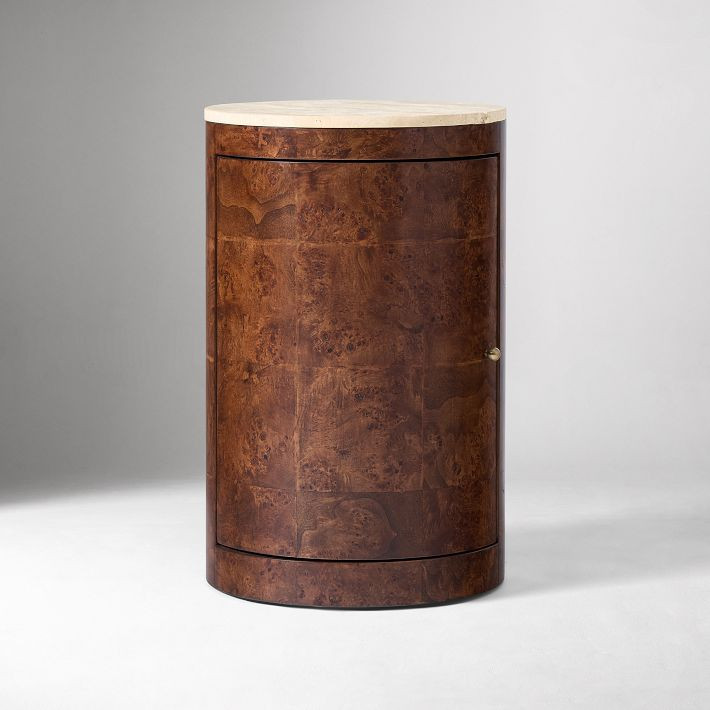 Beaux Travertine & Burl Wood Nightstand (14") | West Elm (US)
