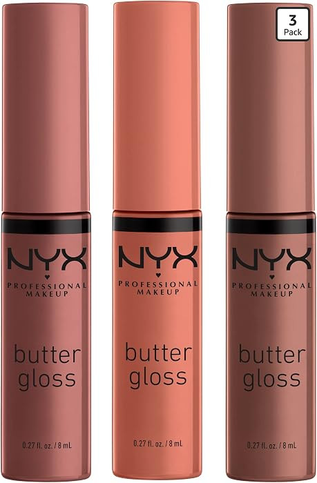 NYX PROFESSIONAL MAKEUP Butter Gloss Brown Sugar, Non-Sticky Lip Gloss - Pack Of 3 (Sugar High, S... | Amazon (US)