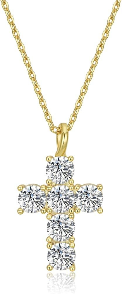 Amazon.com: NUZON 18K Gold Plated Dainty Cross Necklace for Women Simple Cute White Cubic Zirconi... | Amazon (US)