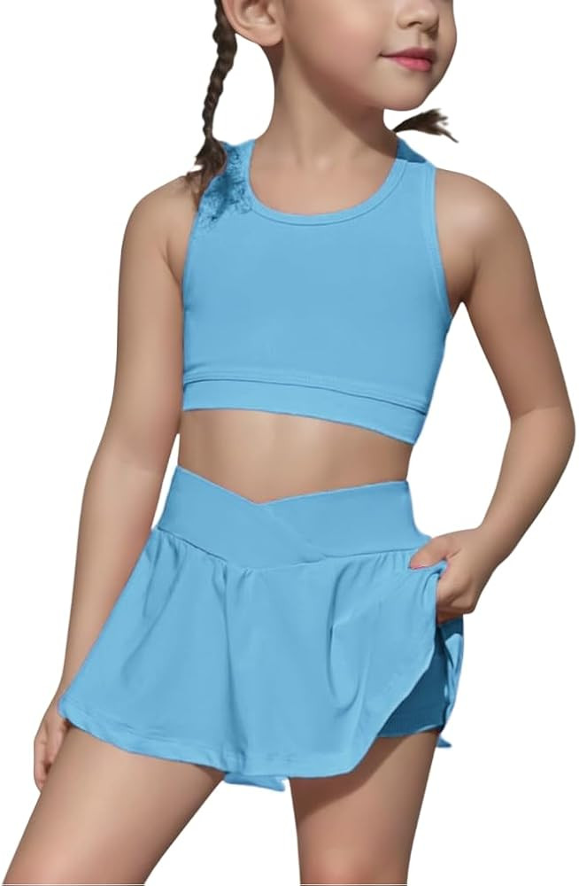 SOLY HUX Toddler Girl's 2 Piece Workout Outfits Lightweight Crop Tank Tops and Skort Athletic Set | Amazon (US)