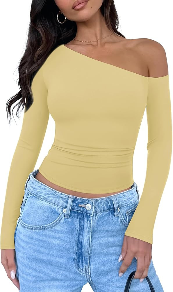 REORIA Womens 2025 Fall Fashion Long Sleeve Shirts Double Lined Casual Slim Fitted Off The Should... | Amazon (US)