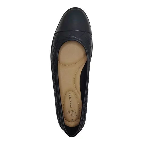 Time and Tru Women's Cap Toe Quilted Ballet Flats, Wide Width Available - Walmart.com | Walmart (US)