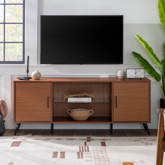 2 Door Mid-Century Modern Wood Storage TV Stand for TVs up to 65" - Saracina Home | Target