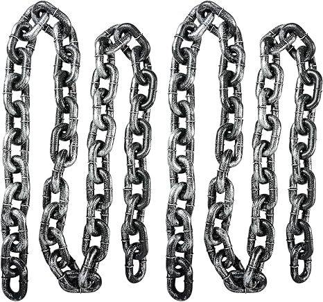 Halloween Plastic Chains Props, 2 Pack 6 Ft Plastic Black and Silver Removable Large Plastic Chai... | Amazon (US)