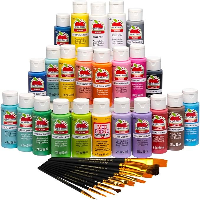 Apple Barrel Art Lessons Paint and Brush Set, 34 pc Kit Including 23 2 fl oz Apple Barrel Acrylic... | Amazon (US)