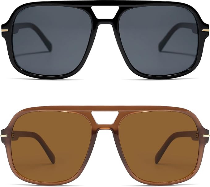 Retro Trendy Square Aviator Sunglasses Womens Mens 70s Classic Vintage Oversized Sun Glasses AR82... | Amazon (US)