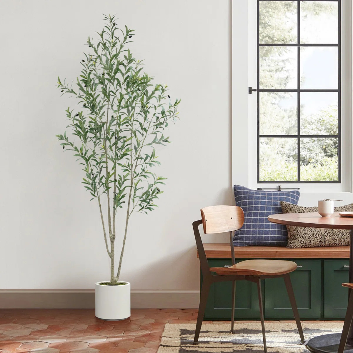 Primrue Lifelike Faux Olive Tree with White Planter – Realistic Artificial Olive Plant for Indo... | Wayfair North America