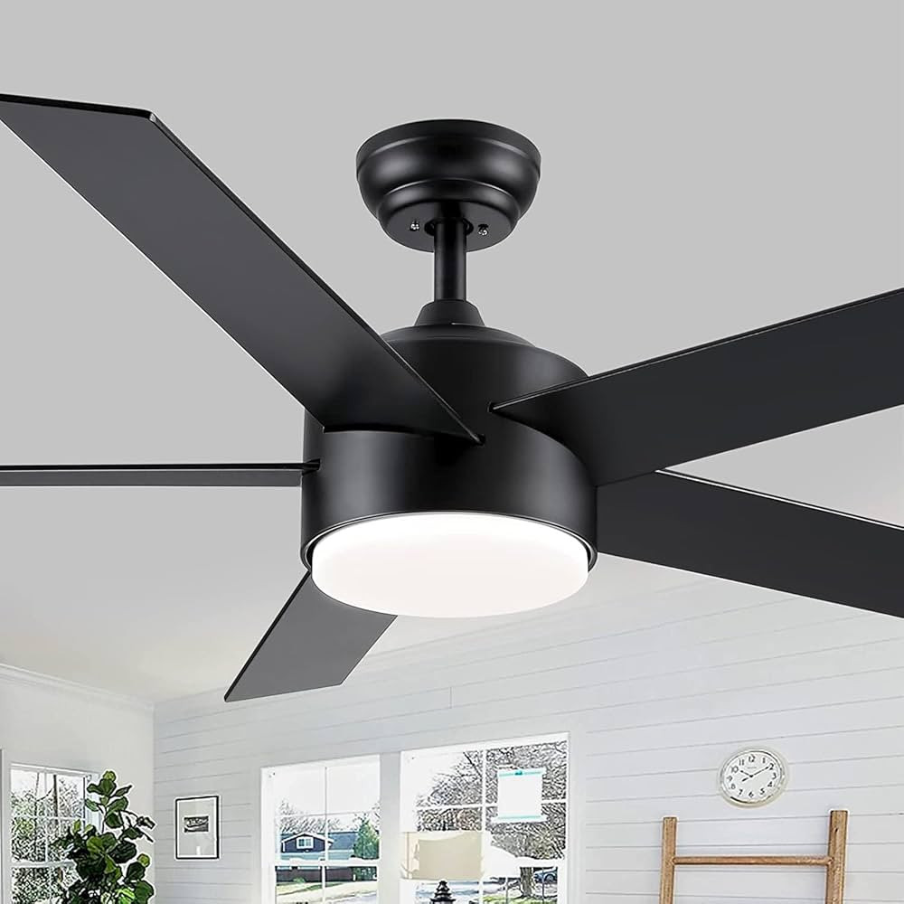 52 inch Black Ceiling Fans with Lights and Remote Control, LED Ceiling Fan Dimmable 3-Color Tempe... | Amazon (US)