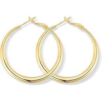 Jewlpire 14K Gold Plated Hoop Earrings with 925 Stering Silver Post, Lightweight Hoop Earrings fo... | Amazon (US)