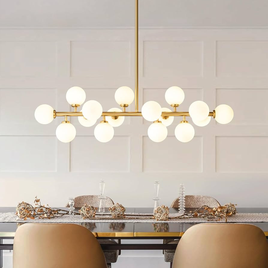 Mid Century Modern Sputnik Chandelier: 16-Light Globe Chandeliers over Table - White Glass Linear... | Amazon (US)