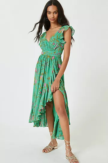 Ruffle-Sleeve Floral-Wrap Midi Dress | Anthropologie (US)