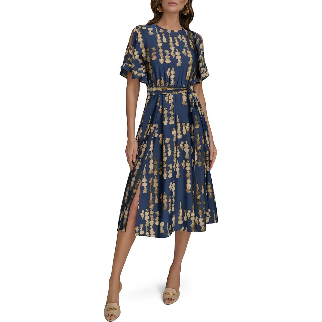 Donna Karan New York Abstract Print Cold Shoulder Midi Dress in Eclipse Multi at Nordstrom, Size ... | Nordstrom