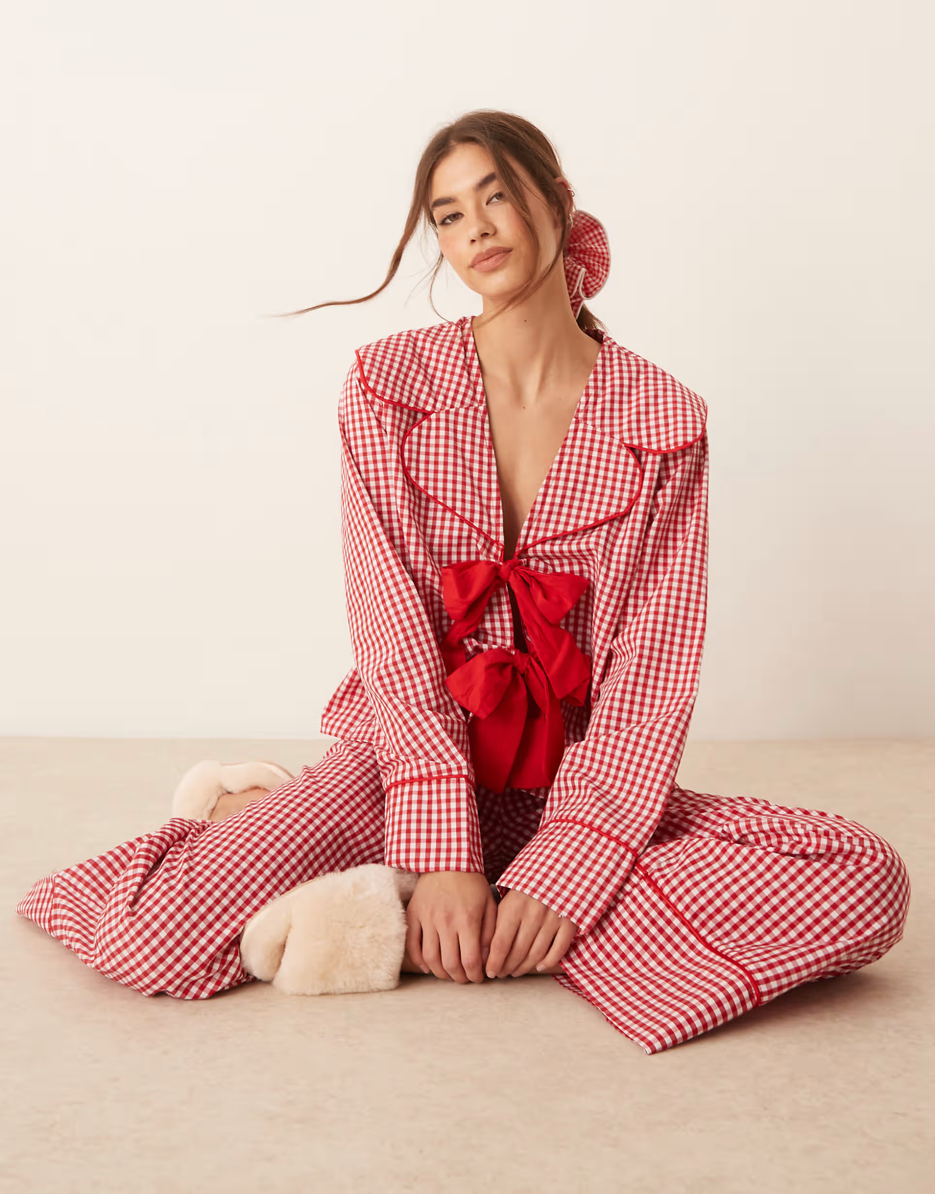 ASOS DESIGN pajama top in red gingham - part of a set | ASOS (Global)