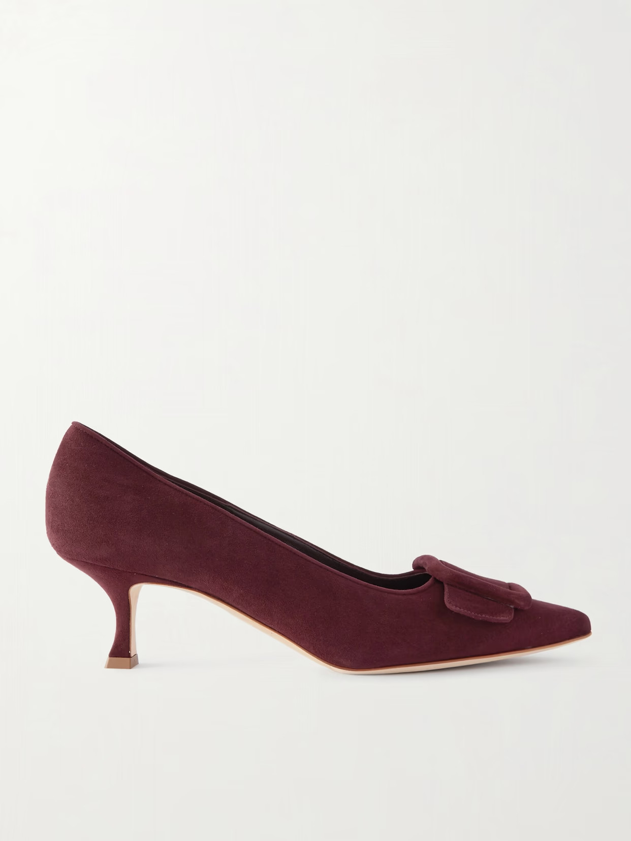 Manolo Blahnik - Maysale 50 Buckled Suede Pumps - Burgundy | NET-A-PORTER (US)