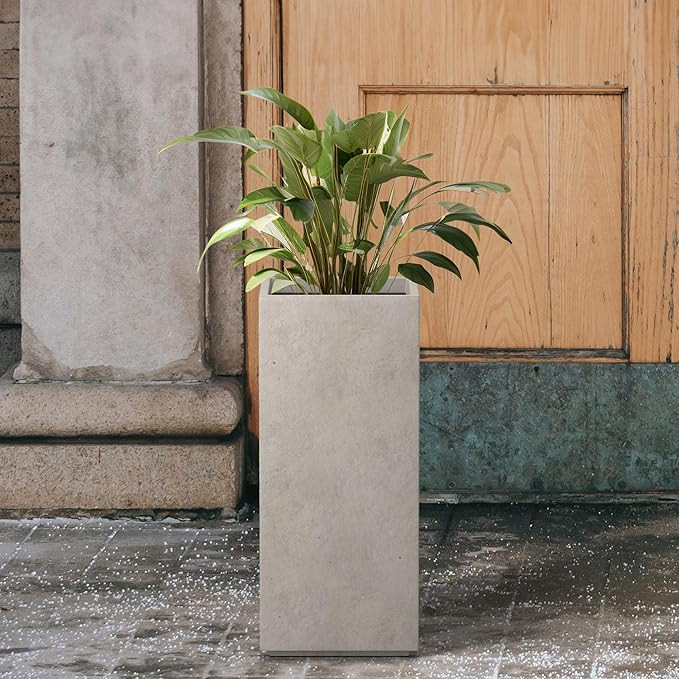 Kante 20.3" H Tall Rectangular Concrete Planter, Modern Square Diameter Plant Pot with Drainage H... | Amazon (US)