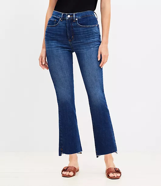 Loft Curvy Step Hem High Rise Kick Crop Jeans in Classic Mid Wash | LOFT