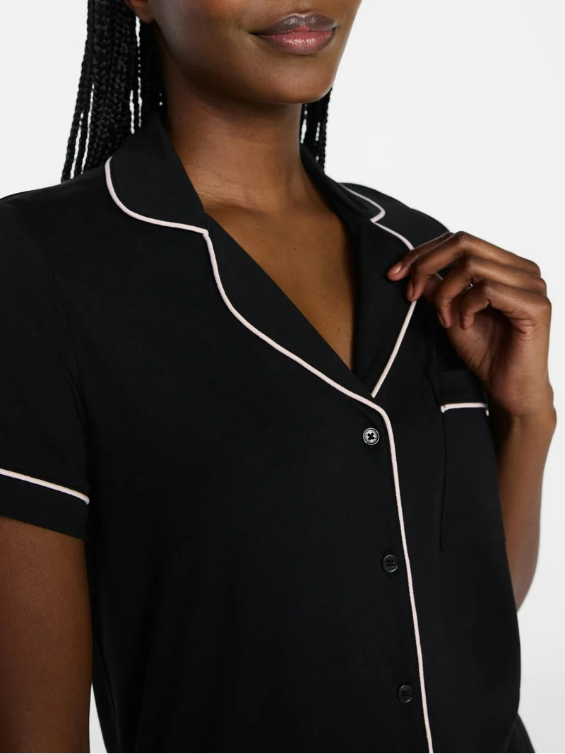 Joyspun Women's Dreamy Soft Collection Notch Top and Shorts Pajama Set, 2-Piece, Sizes XS-3X | Walmart (US)