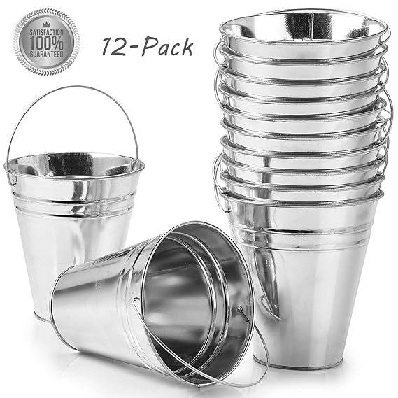 12-Pack Large Galvanized Metal Buckets with Handle 5" X 4 1/2" - Unique Goody Baskets, Great for ... | Amazon (US)