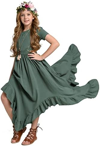 Girls Lace Backless Boho Maxi Swing Dress Flower Girl Dresses for Wedding Party Size 3-14 | Amazon (US)