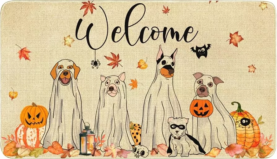 Xsinufn Halloween Kitchen Mat,Ghost Pumpkin Decorative Black