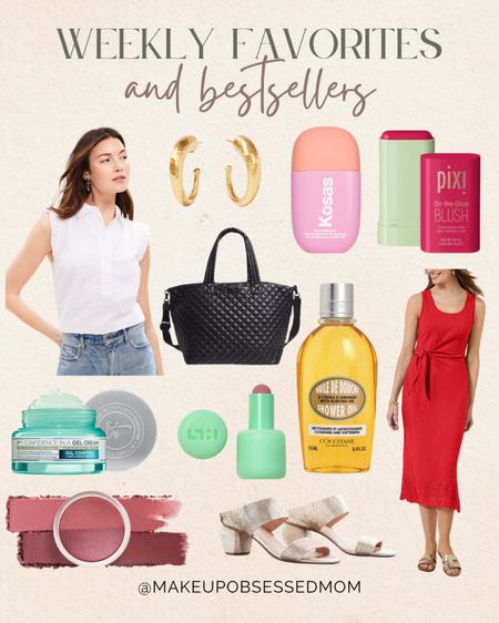 Here's a collection of the most popular items of the week: a chic red sleveeless belted midi dress, gold hoop earrings, black metro tote bag, Pixi on-the-go blush, shower oil, and more!
#beautyfinds #bestsellers #selfcare #springfashion

#LTKSeasonal #LTKSaleAlert #LTKBeauty