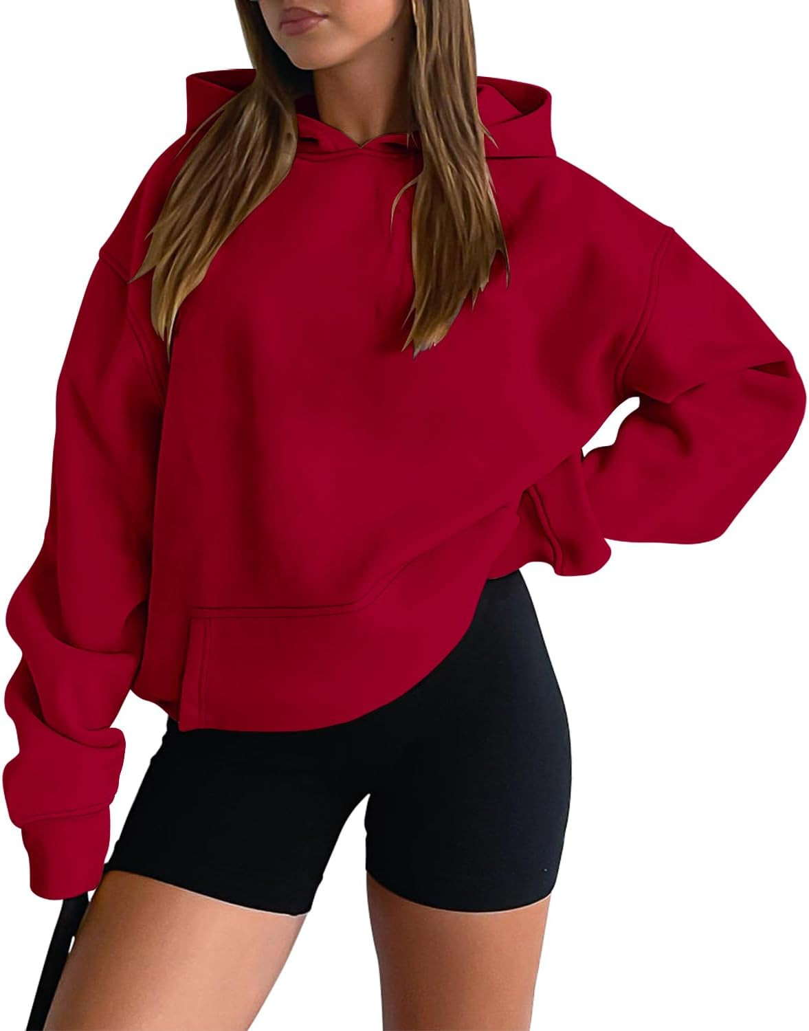 onlypuff Women Hoodies Casual Pullover Long Sleeve Sweatshirt Kangaroo Pocket Drop Shoulder Sweater | Amazon (US)