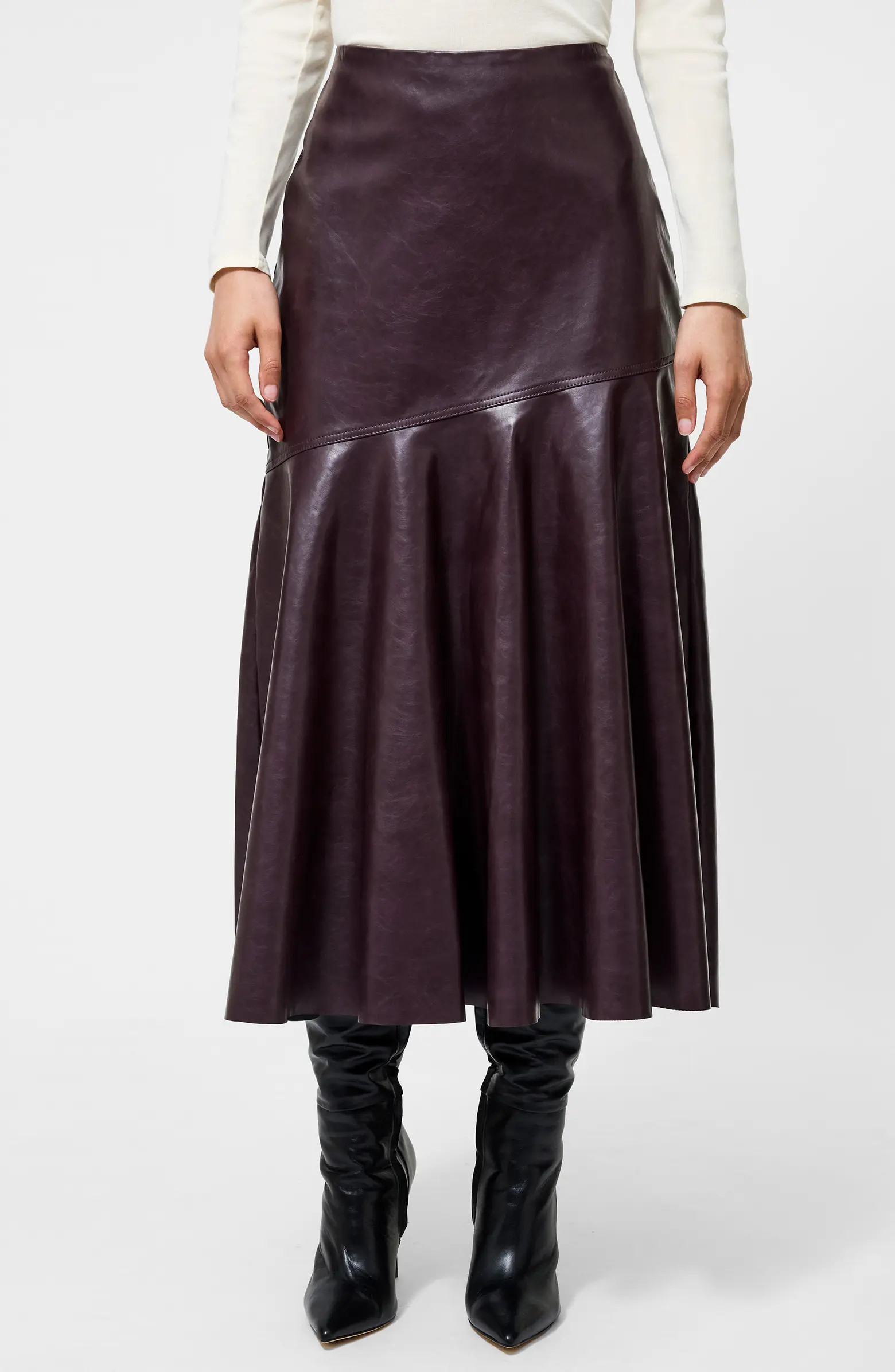 French Connection Kayleigh Pleated Faux Leather Midi Skirt | Nordstrom | Nordstrom
