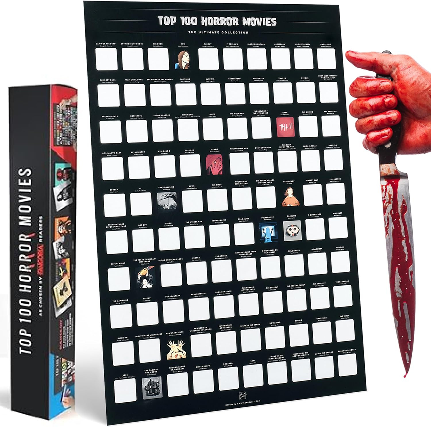 Horror Movie Scratch Off Poster - Top 100 Scary Movies Poster Featuring Iconic Horror Films - Unique Wall Decor and Thoughtful Gift for Horror Movie Fans - 16.5 x 23.4 Inches - Black | Amazon (US)