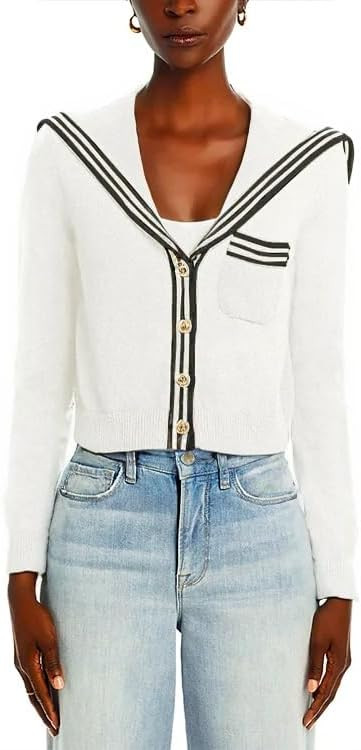 Women's V Neck Cardigan Sweaters Cropped Sailor Collar Button Up Knit Long Sleeve Open Front Coat | Amazon (US)