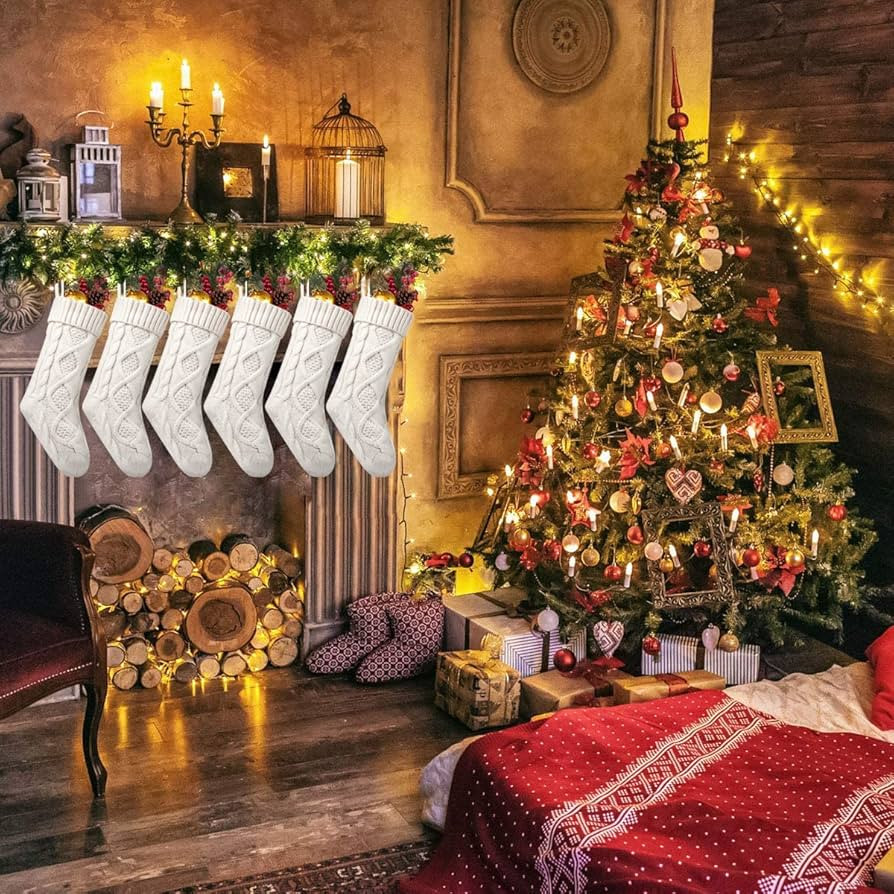 Fesciory Christmas Stockings, 6 Pack 18 Inches Large Size Cable Knitted Stocking Gifts & Decorati... | Amazon (US)