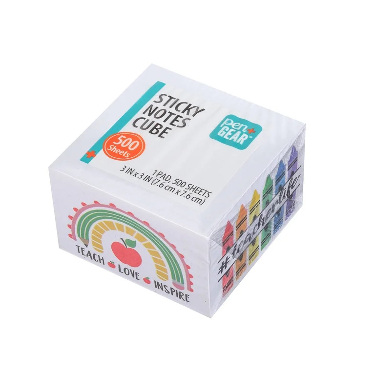 Pen+Gear Sticky Notes Cube, Multicolor Teacher Life, 3x3 Inch, 500 Sheets | Walmart (US)