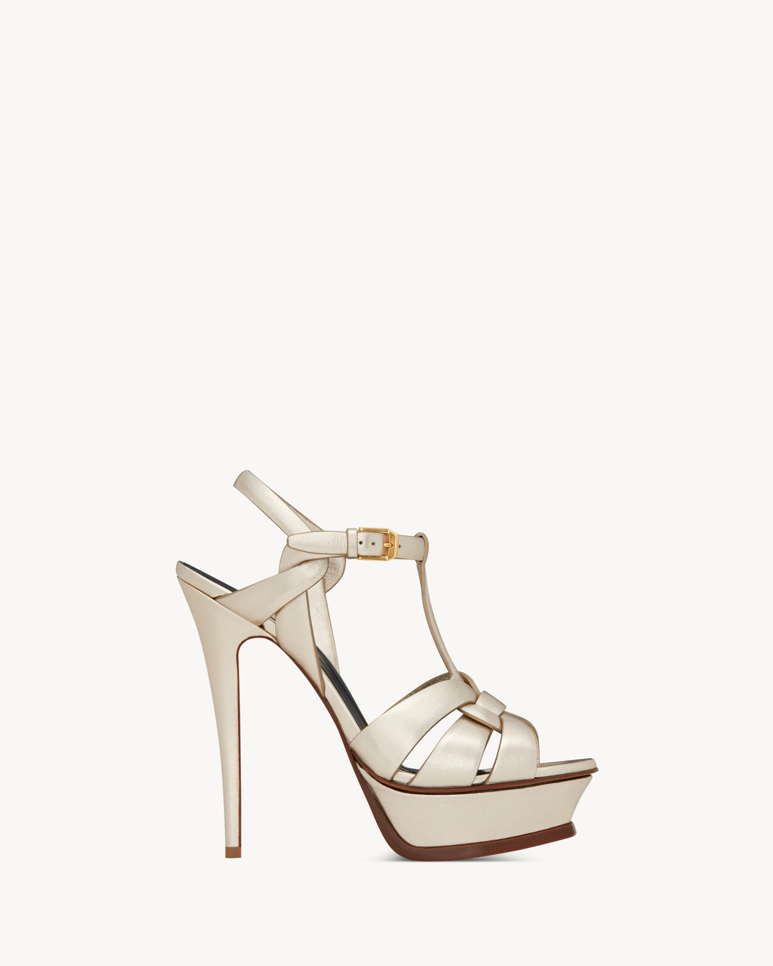 Saint Laurent Tribute Sandals In Metallic Leather - Yellow/gold - Women - 41.5 | Saint Laurent Inc. (Global)