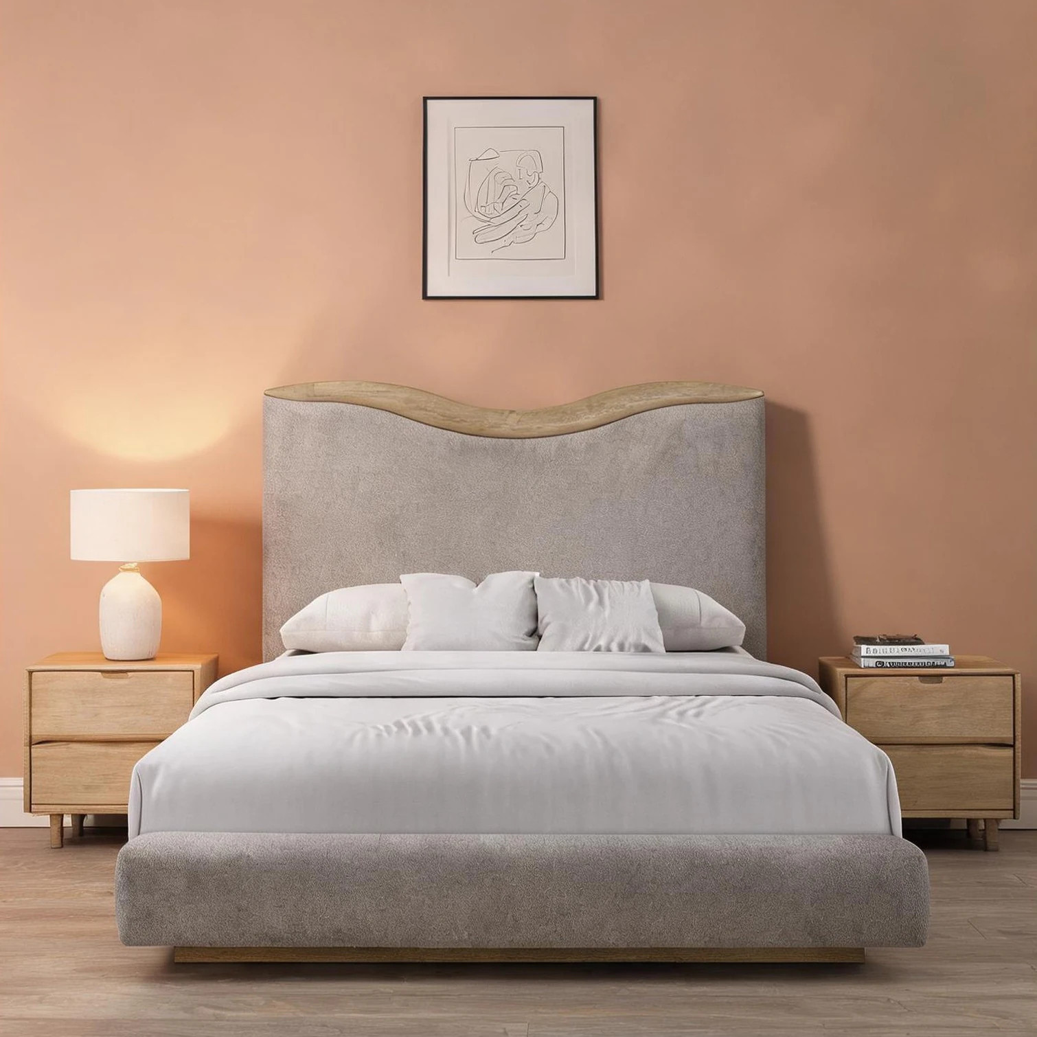 SunJet Upholstered King Bed with Low-Profile Silhouette and Curved Headboard in Beige one_size | 7KHTXMXQ65N8 | Lowe's