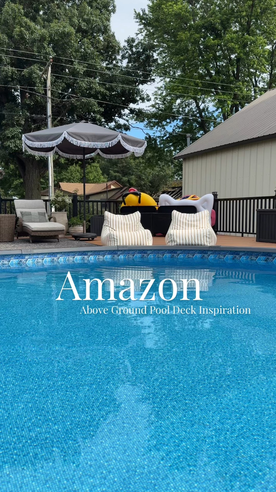 Above Ground Pool Deck Inspiration from Amazon.
I was also able to find similar options for those items I purchased elsewhere!

Deck Mounted Basketball Hoop | Fringe Tilt Umbrella | Striped Outdoor Bean Bag Chair | Ottoman | Pool Float Storage | Outdoor Storage Boxes | Solar Lights | Rail | Stairs | Landscape Lighting | Traditional Outdoor Rug | Cottage Inspired | Farmhousee

#LTKSeasonal #LTKHome