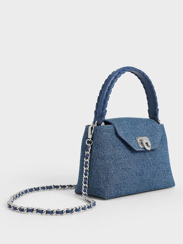 Denim Blue Arwen Denim Braided-Strap Top Handle Bag | CHARLES & KEITH | Charles & Keith US