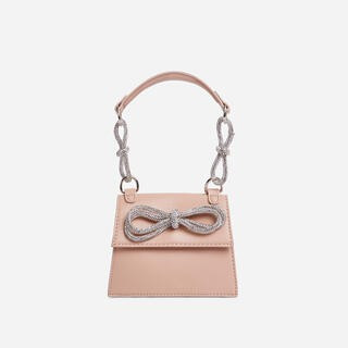 Malley Diamante Bow Detail Cross Body Mini Grab Bag In Nude Faux Leather | EGO Shoes (US & Canada)