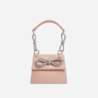 Malley Diamante Bow Detail Cross Body Mini Grab Bag In Nude Faux Leather | Ego Shoes (UK)