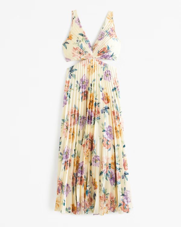 The A&F Giselle Pleated Cutout Maxi Dress | Abercrombie & Fitch (UK)