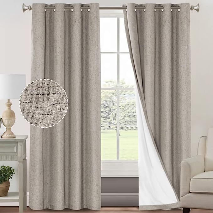 Primitive Textured Linen 100% Blackout Curtains for Bedroom/Living Room Energy Saving Window Trea... | Amazon (US)