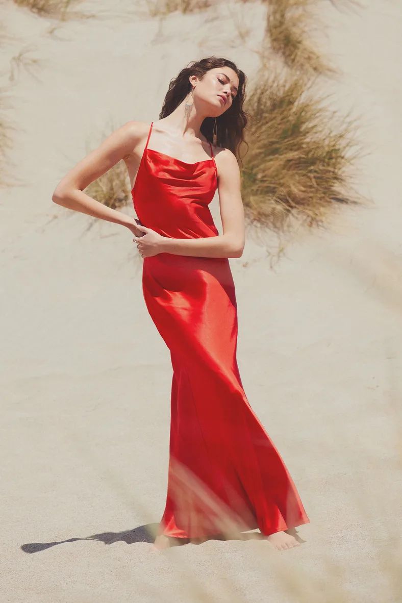 Debut Moment Red Satin Cowl Backless Maxi Dress | Lulus (US)