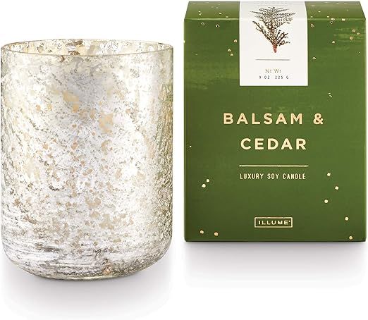 Illume Noble Holiday Collection Balsam & Cedar Small Luxe Box Sanded Mercury Glass, 9 oz Candle | Amazon (US)