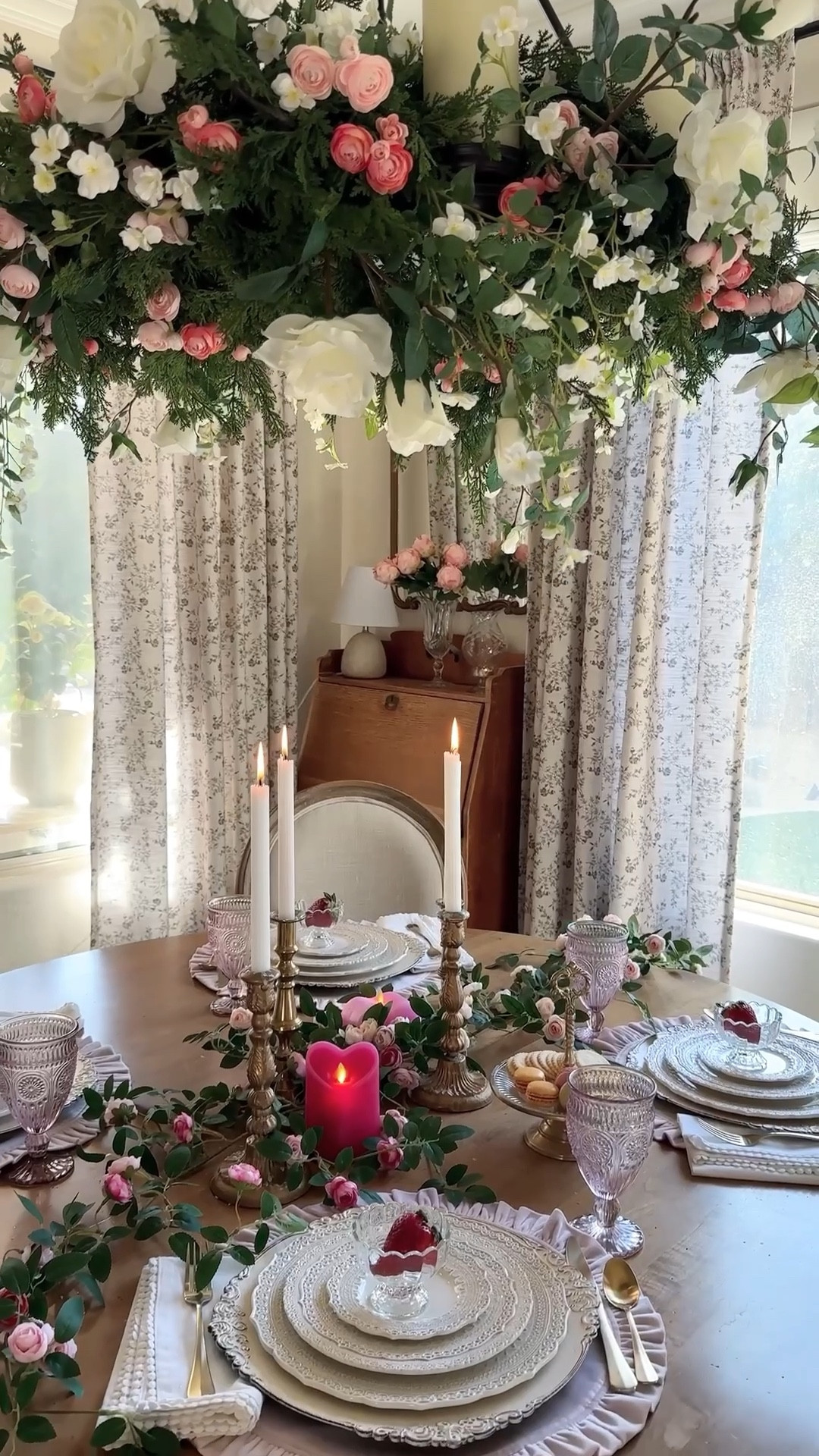 Valentine table 🩷

Pink Velvet ruffle placemats are from Arte Italica Crown Linen. 

My dining table is from Ethan Allen, but I don’t have a specific link. My chairs are Margot from Arhaus, but they no longer carry my exact ones. They do have a cane back version though. And I also linked similar chairs to mine, as well as a similar table. 

Table top decor items, lace embossed dishes, chandelier, faux florals, vintage floral curtains, Flameless candles. Mini rose garland   #valentinetable #valentinesday #tablescape #tabletopdecor

#LTKHome #LTKSeasonal #LTKParties