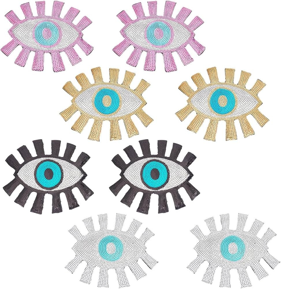 8pcs Evil Eye Sequin Patches 4 Color Iron on Evil Eye Patch Sew on Evil Eye Embroidery Patches Ap... | Amazon (US)