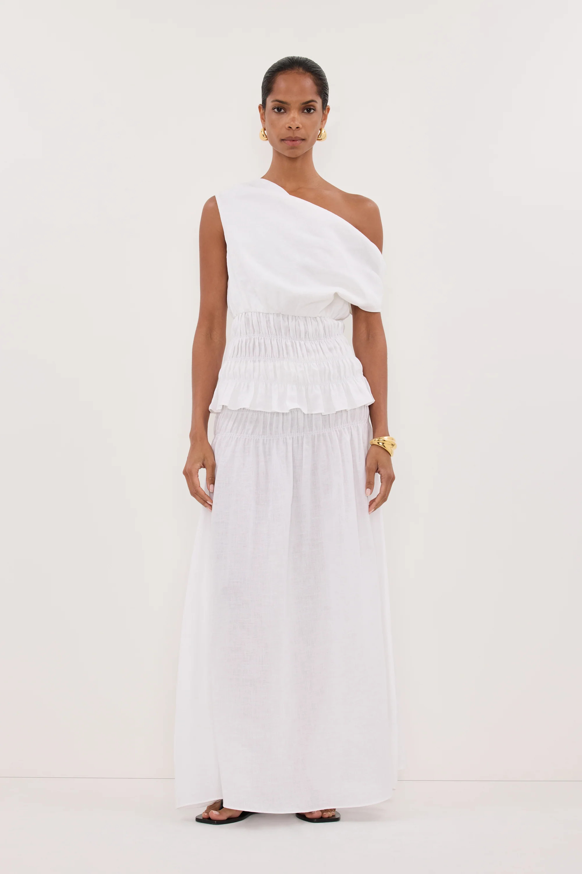 MAIA WHITE LINEN SHIRRED TOP | DISSH
