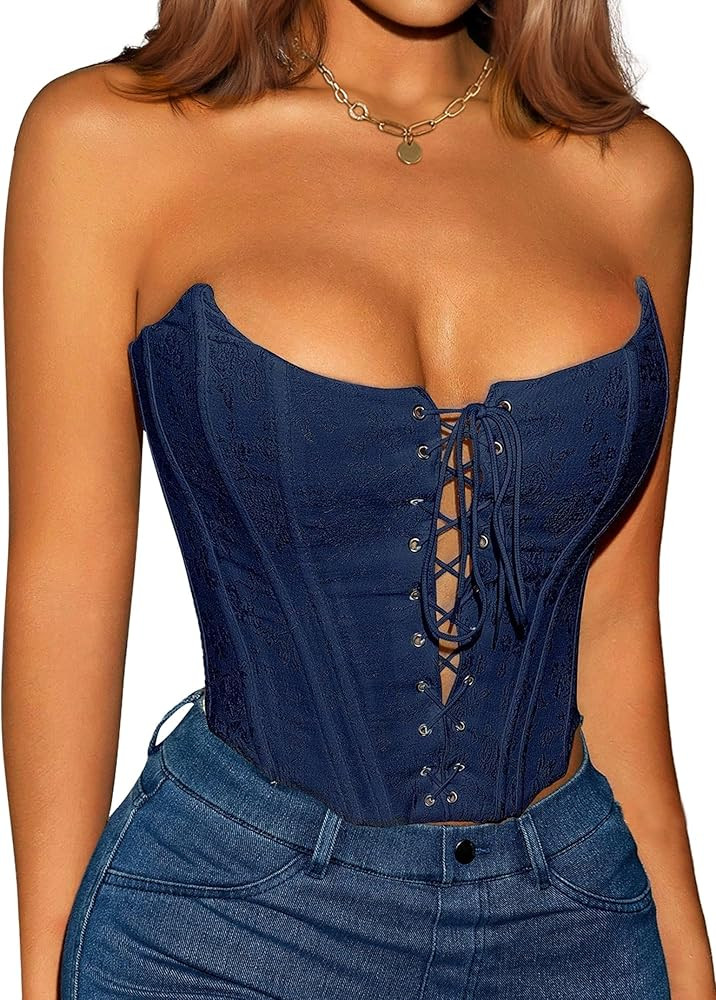 Avanova Corset Tops for Women Lace Up Overbust Corset Bustier Strapless Sexy Going Out Crop Top | Amazon (US)