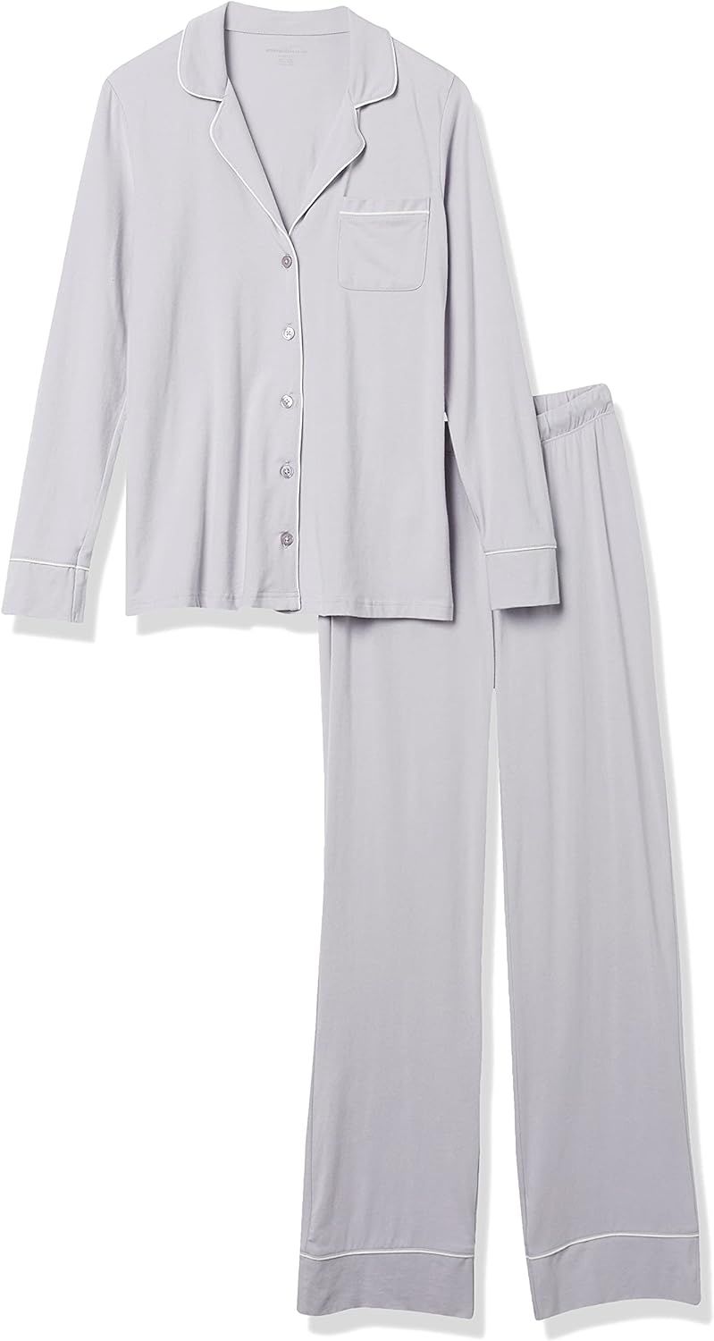 Amazon Essentials Women's Cotton Modal Long Sleeve Shirt and Full Length Pant Pajama Set | Amazon (US)