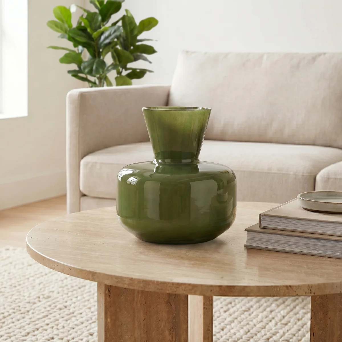 Solin 8" Modern Sculptural Opaque Green Glass Vase | Wayfair North America