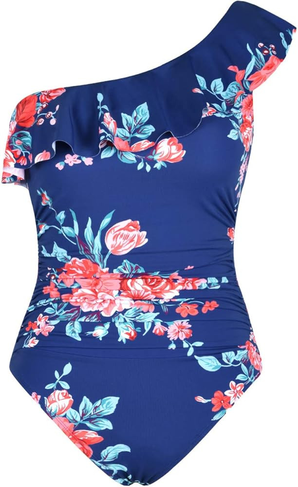 Hilor Women's One Piece Swimsuits Tummy Control Bathing Suits Asymmetric One Shoulder Swimwear | Amazon (US)